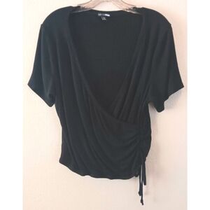 Wrap Around Ribbed & Gathered Black Top 2X Plus Sexy Trendy Casual Fashion Nova